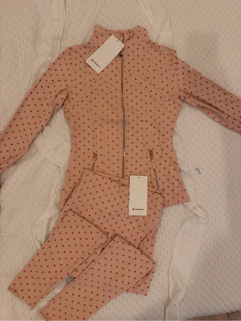 lululemon athletica Women's Pink Polka Dot Jacket & Leggings Set
